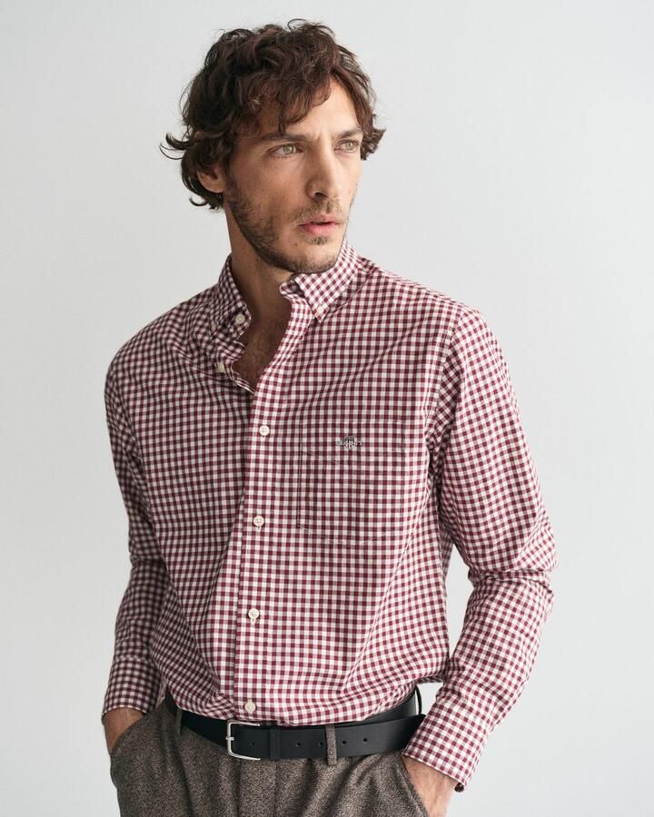 Gant Overhemd met lange mouwen REG POPLIN GINGHAM SHIRT met logoborduursel op borsthoogte