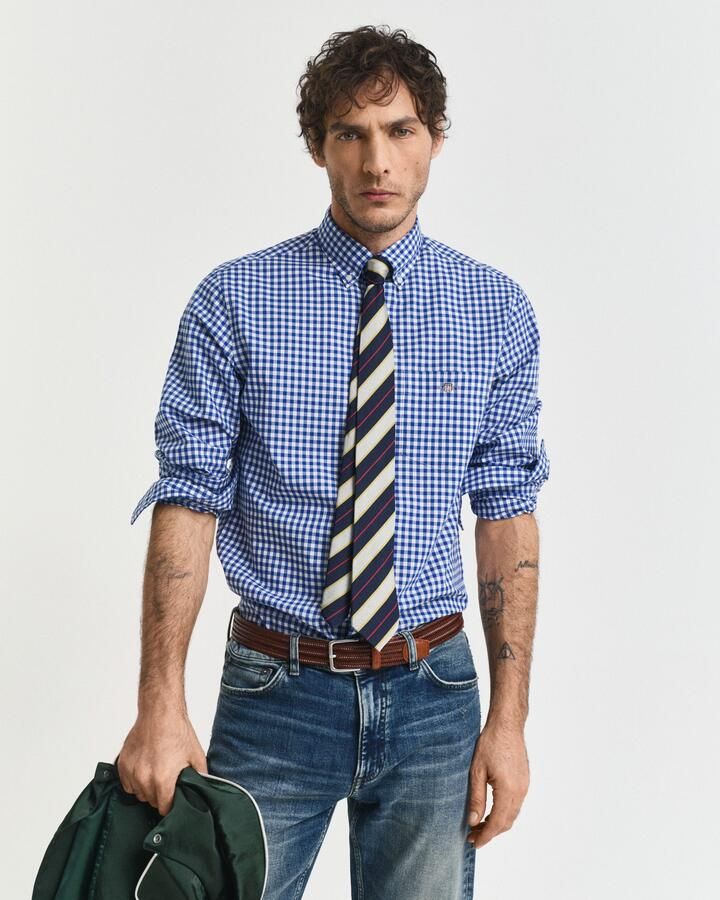 Gant Overhemd met lange mouwen REG POPLIN GINGHAM SHIRT met logoborduursel op borsthoogte - Foto 2