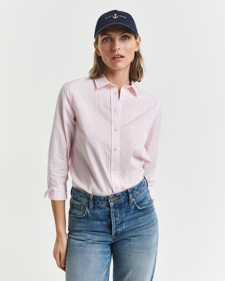 Gant Overhemdblouse REG POPLIN STRIPED SHIRT met een klein geborduurd logo op de borst - Foto 10