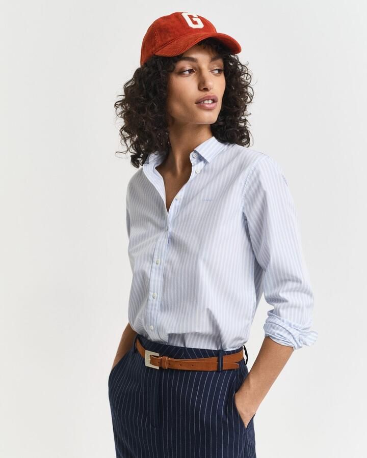 Gant Overhemdblouse REG POPLIN STRIPED SHIRT met een klein geborduurd logo op de borst - Foto 7