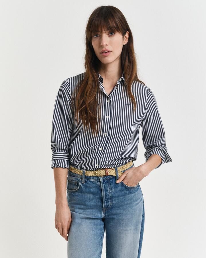 Gant Overhemdblouse REG POPLIN STRIPED SHIRT met een klein geborduurd logo op de borst - Foto 13