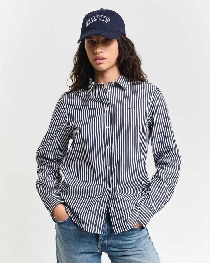 Gant Overhemdblouse REG POPLIN STRIPED SHIRT met een klein geborduurd logo op de borst - Foto 9