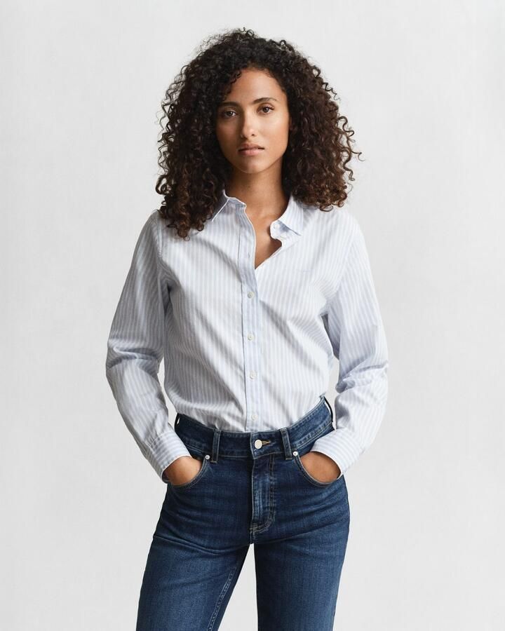 Gant Overhemdblouse REG POPLIN STRIPED SHIRT met een klein geborduurd logo op de borst - Foto 14