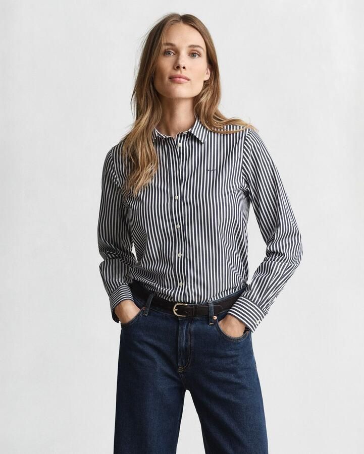 Gant Overhemdblouse REG POPLIN STRIPED SHIRT met een klein geborduurd logo op de borst - Foto 4
