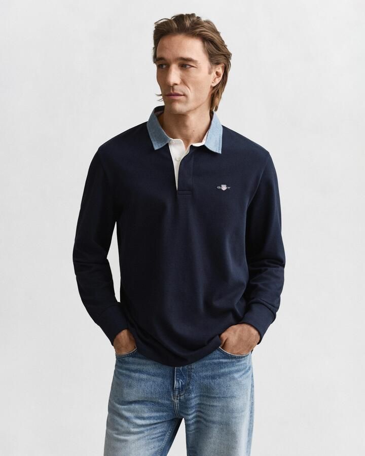 Gant Polo Shirt Lange Mouw Regular Chambray Heavy Rugger poloshirt met lange mouwen - Foto 9