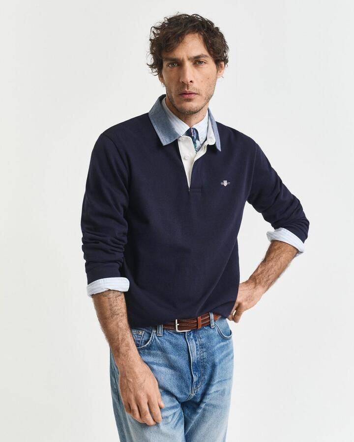 Gant Polo Shirt Lange Mouw Regular Chambray Heavy Rugger poloshirt met lange mouwen - Foto 10