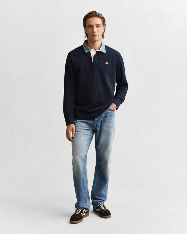 Gant Polo Shirt Lange Mouw Regular Chambray Heavy Rugger poloshirt met lange mouwen - Foto 11