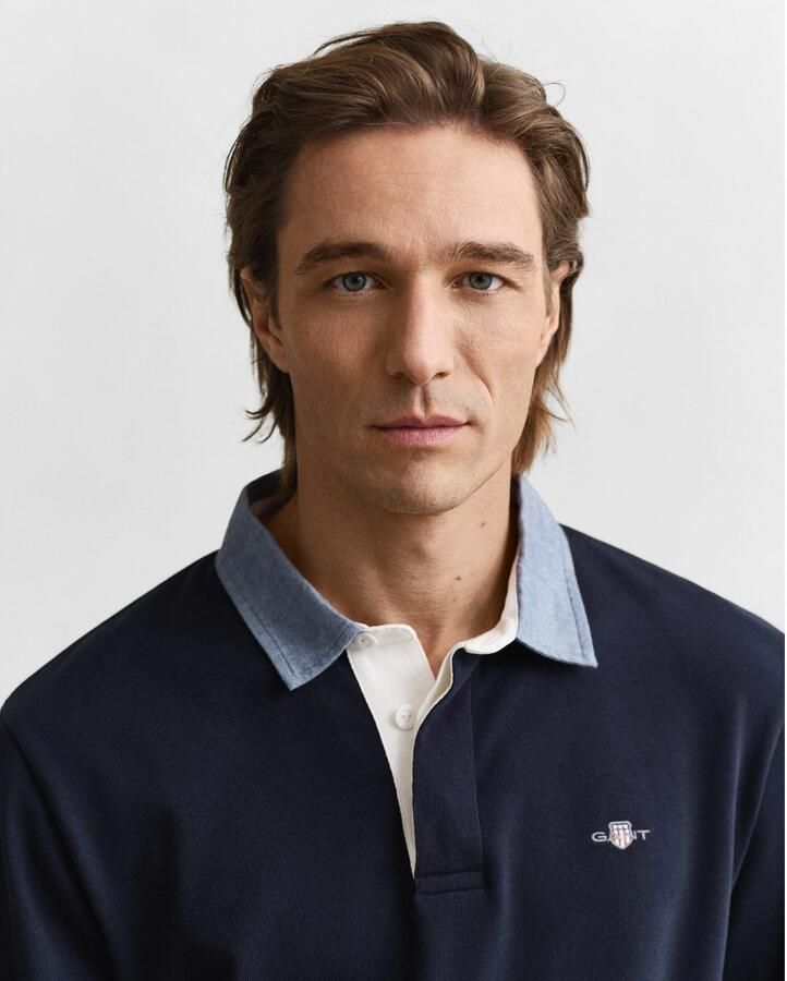Gant Polo Shirt Lange Mouw Regular Chambray Heavy Rugger poloshirt met lange mouwen - Foto 3