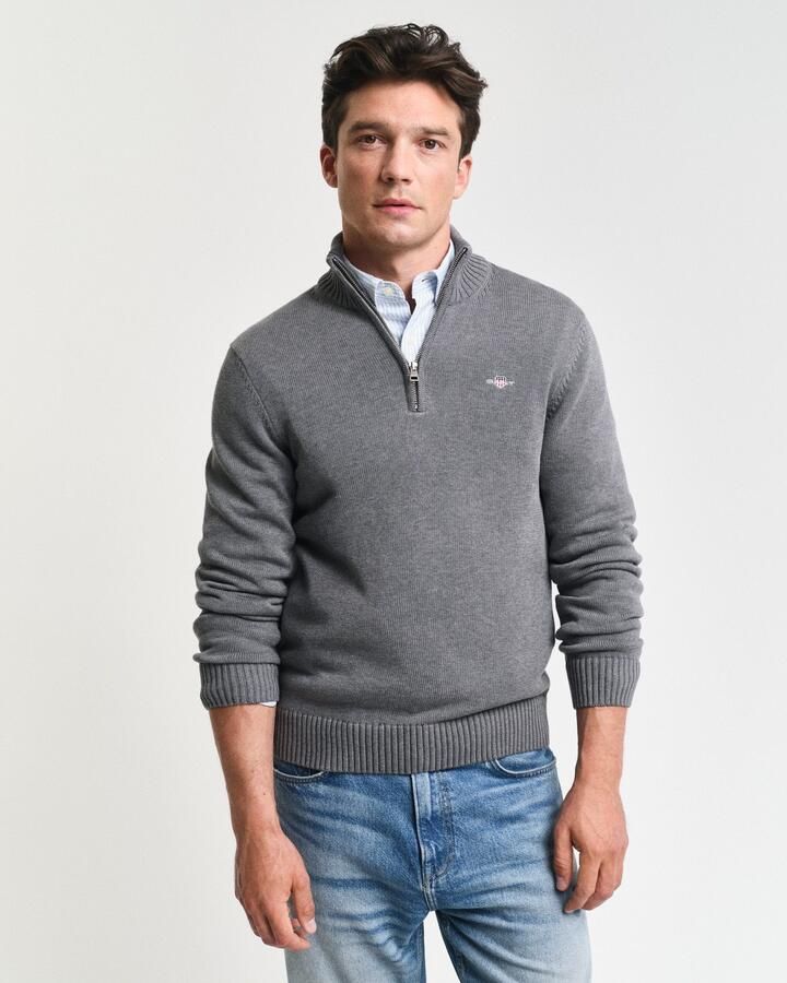 Gant Schipperstrui CASUAL COTTON HALFZIP met geborduurd grafisch logo op de borst - Foto 5