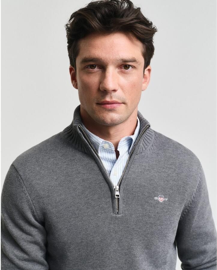 Gant Schipperstrui CASUAL COTTON HALFZIP met geborduurd grafisch logo op de borst