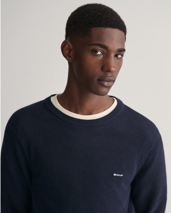 Gant Trui met ronde hals COTTON PIQUE C-NECK met logoborduursel op borsthoogte