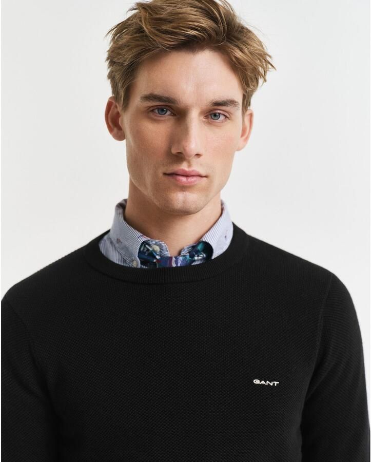 Gant Trui met ronde hals COTTON PIQUE C-NECK met logoborduursel op borsthoogte