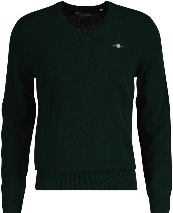 Gant Sweater Pullover V-Hals Woolblend Donkergroen