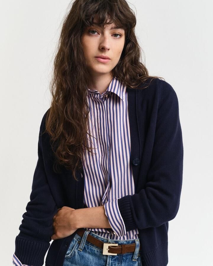 Gant Fijne V-hals Cardigan in Lamswol Blue