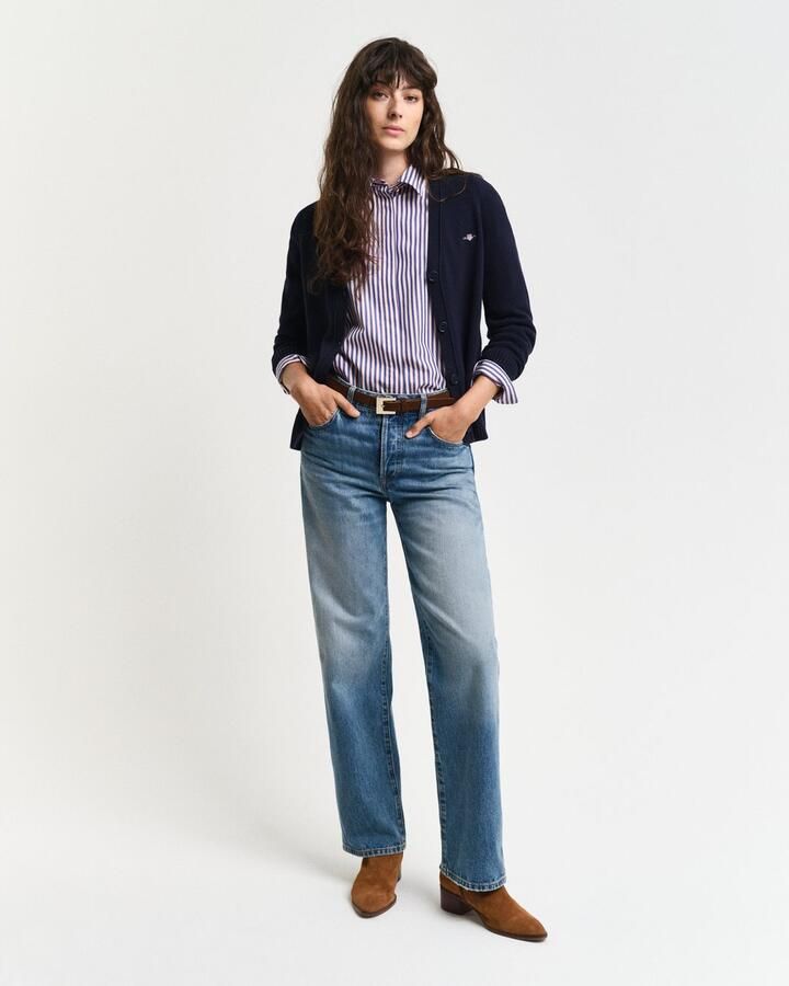 Gant Fijne V-hals Cardigan in Lamswol Blue - Foto 3