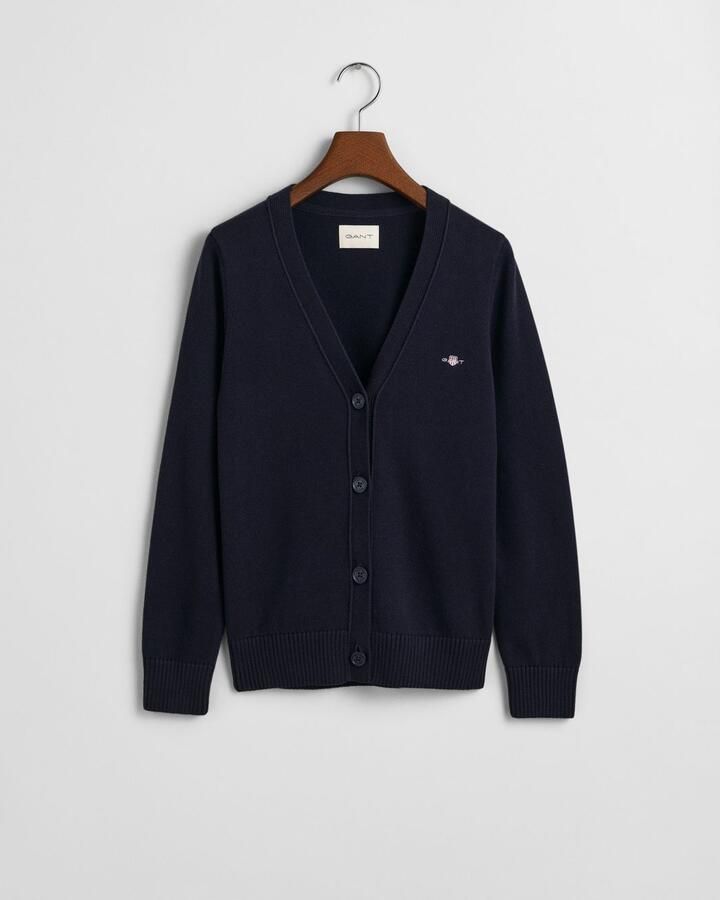 Gant Fijne V-hals Cardigan in Lamswol Blue - Foto 4
