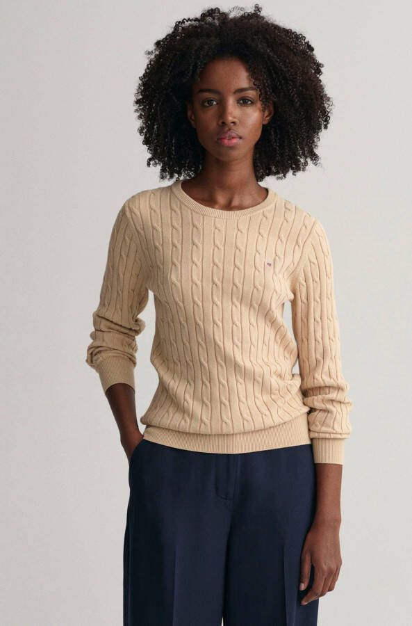 Gant Gebreide trui Stretch Cotton Cable C-Neck met kabelpatroon