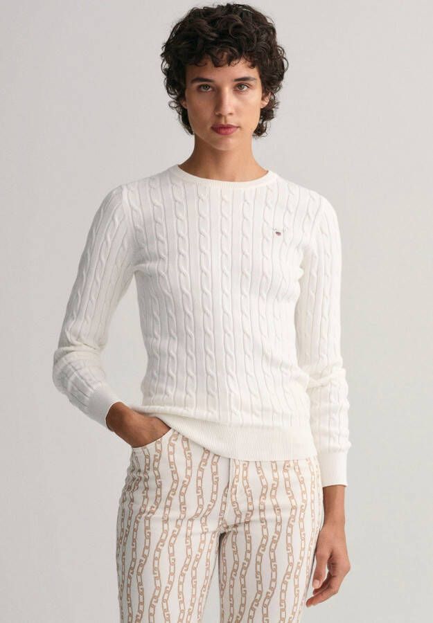 Gant Gebreide trui Stretch Cotton Cable C-Neck met kabelpatroon