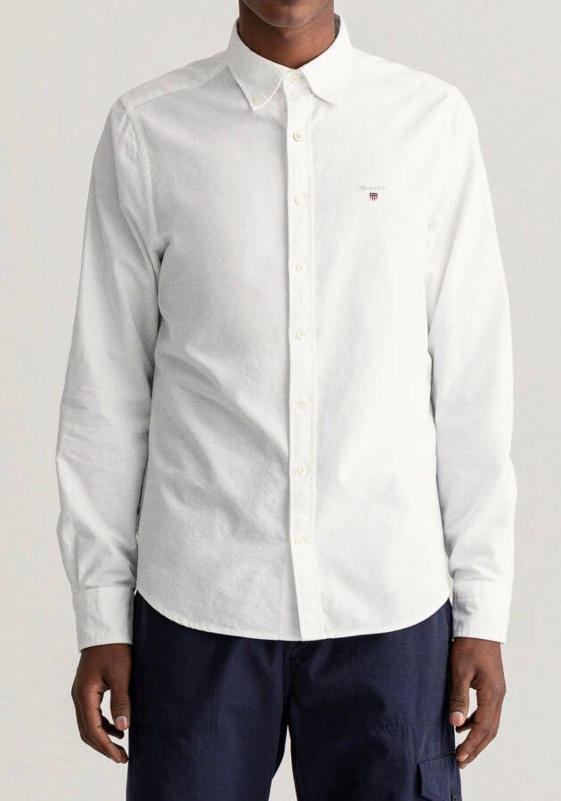 Gant Overhemd met lange mouwen Oxford Slim met logoborduursel op borsthoogte