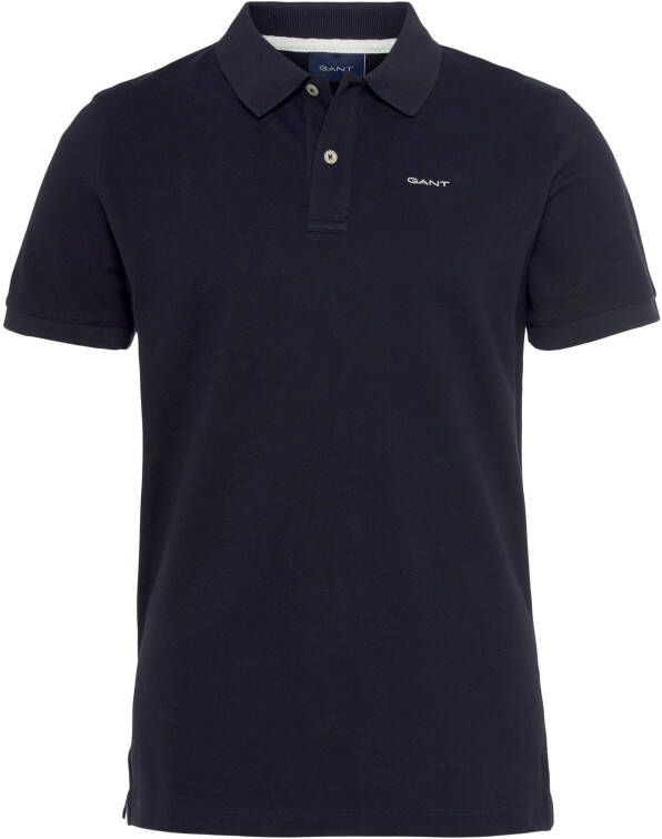 Gant korte mouw polo wijde fit donkerblauw effen katoen