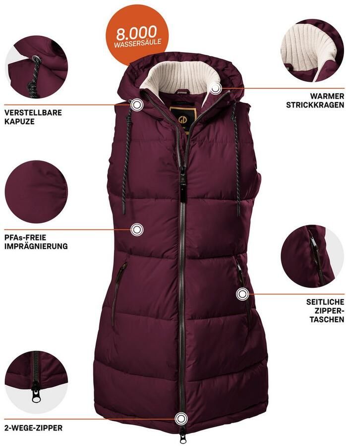 G.I.G.A. DX by killtec Bodywarmer GW 30 WMN QLTD VST Waterafstotende winddichte vest met capuchon en kinbescherming