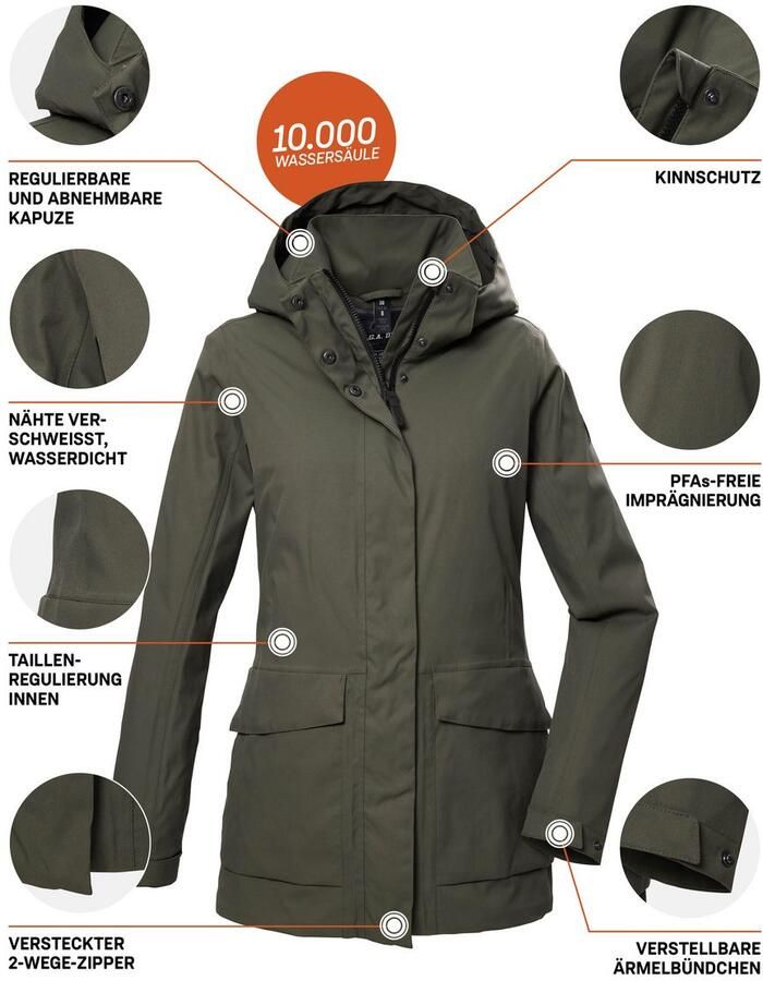 G.I.G.A. DX by killtec Functioneel jack GS 54 WMN JCKT Waterdicht ade d gerecyclede materialen afneembare capuchon