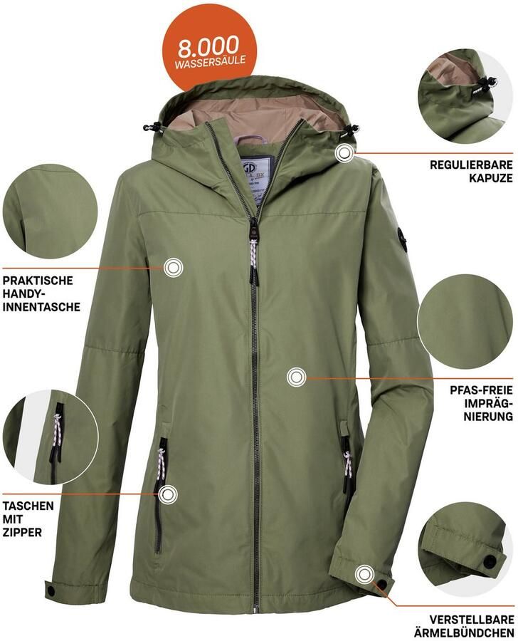 G.I.G.A. DX by killtec Functioneel jack GS 71 WMN JCKT Damesjack: waterdicht winddicht PFAS-vrij verstelbaar capuchon