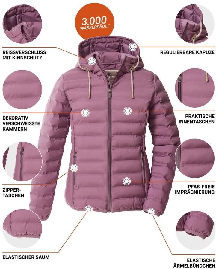 G.I.G.A. DX by killtec Gewatteerde jas Dames gewatteerde jas OOGW 1 Lichte gewatteerde jas waterafstotend in wijdte verstelbare capuchon