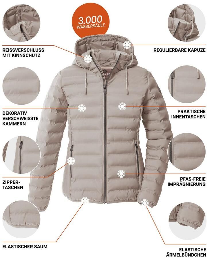 G.I.G.A. DX by killtec Gewatteerde jas Dames gewatteerde jas OOGW 1 Lichte gewatteerde jas waterafstotend in wijdte verstelbare capuchon