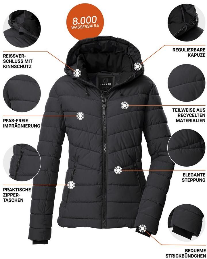 G.I.G.A. DX by killtec Gewatteerde jas GW 32 WMN QLTD JCKT Elegante damesjas waterafstotend ademend afneembare capuchon