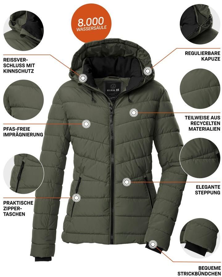 G.I.G.A. DX by killtec Gewatteerde jas GW 32 WMN QLTD JCKT Elegante damesjas waterafstotend ademend afneembare capuchon