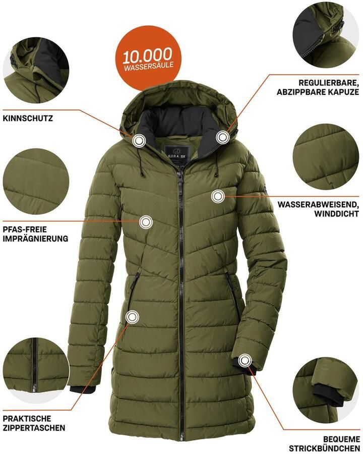 G.I.G.A. DX by killtec Gewatteerde jas GW 74 WMN QLTD PRK Waterafstotende winddichte gewatteerde parka met afneembare capuchon