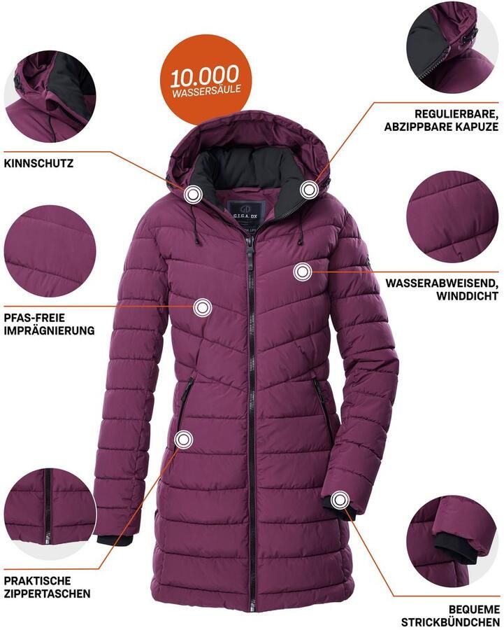 G.I.G.A. DX by killtec Gewatteerde jas GW 74 WMN QLTD PRK Waterafstotende winddichte gewatteerde parka met afneembare capuchon