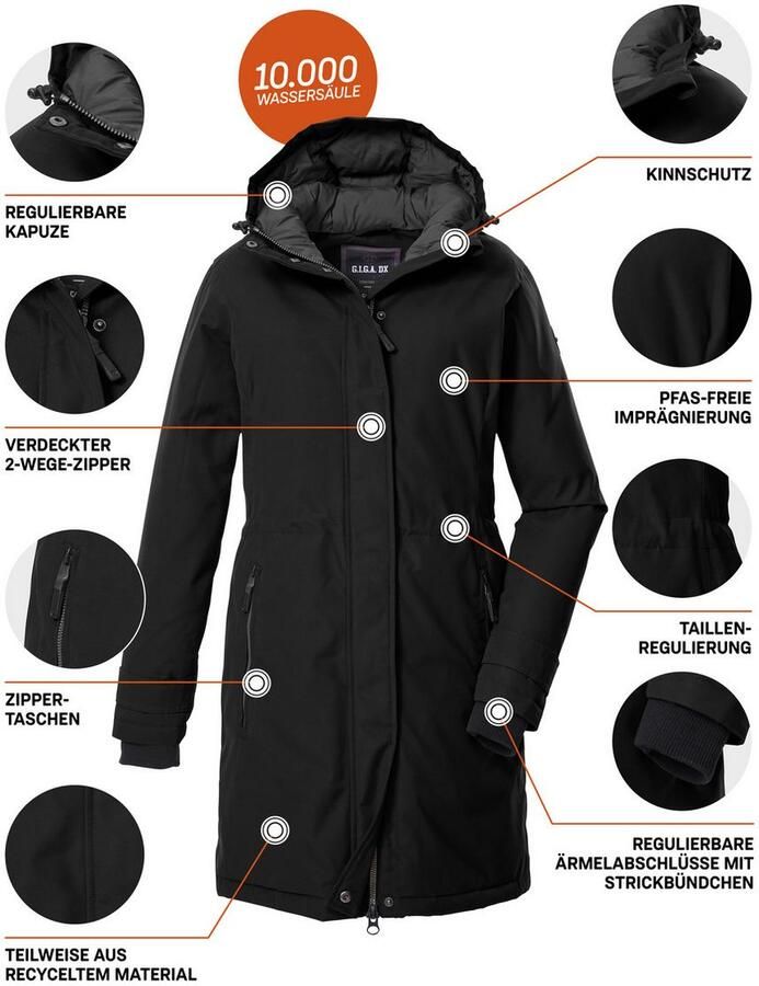 G.I.G.A. DX by killtec Parka GW 22 WMN PRK Functionele parka: waterdicht ade d 2-weg-ritssluiting