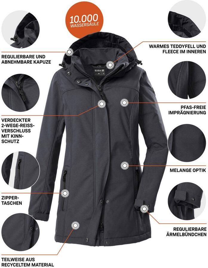 G.I.G.A. DX by killtec Softshell-parka GW 36 WMN SFTSHLL PRK Softshellparka: waterdicht teddybont 2-weg-ritssluiting