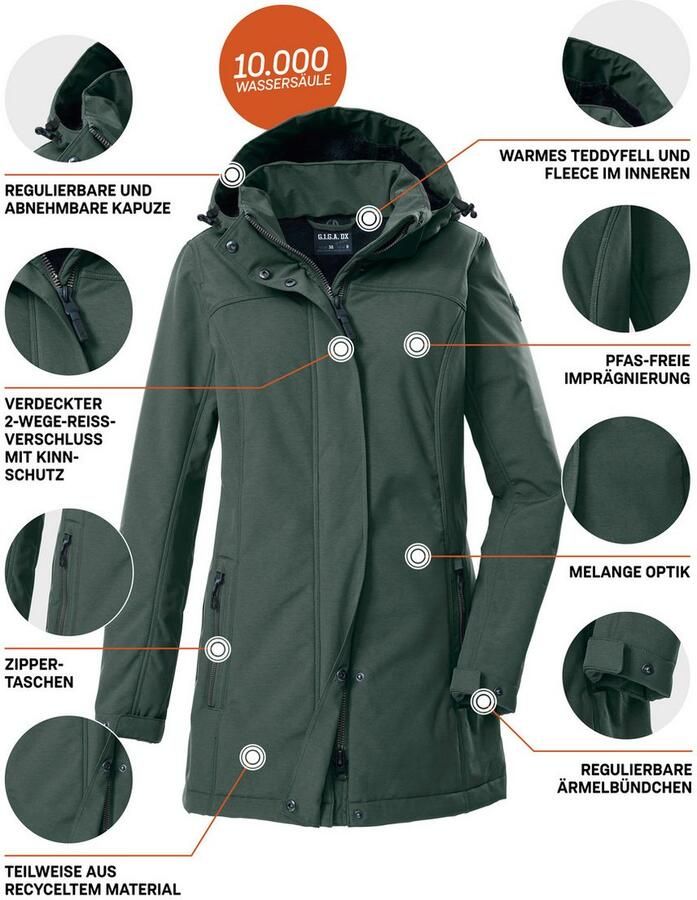 G.I.G.A. DX by killtec Softshell-parka GW 36 WMN SFTSHLL PRK Softshellparka: waterdicht teddybont 2-weg-ritssluiting