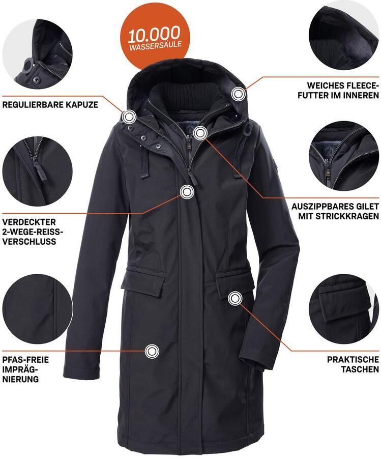G.I.G.A. DX by killtec Softshell-parka GW 79 WMN SFTSHLL PRK Dames Softshellparka: waterafstotend 2-weg-ritssluiting