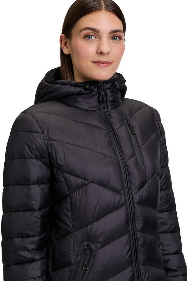 Gil Bret Capuchon Lange Gewatteerde Jas Black Dames