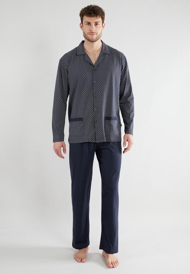 GÖTZBURG Pyjama hattan met kraag lange mouw v-hals lange broek katoen zacht (2-delig) - Foto 2