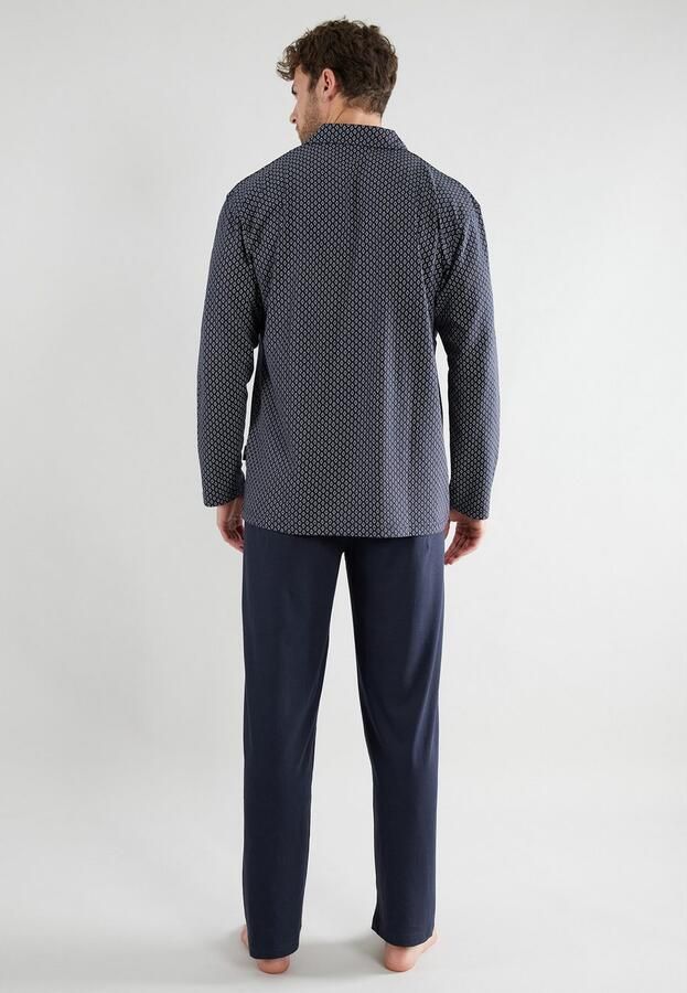 GÖTZBURG Pyjama hattan met kraag lange mouw v-hals lange broek katoen zacht (2-delig) - Foto 3