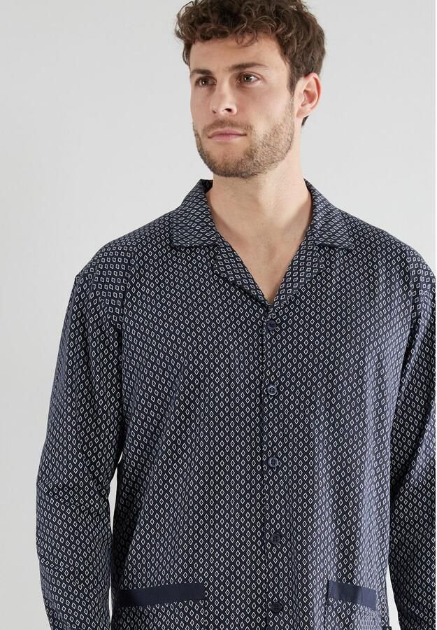 GÖTZBURG Pyjama hattan met kraag lange mouw v-hals lange broek katoen zacht (2-delig)