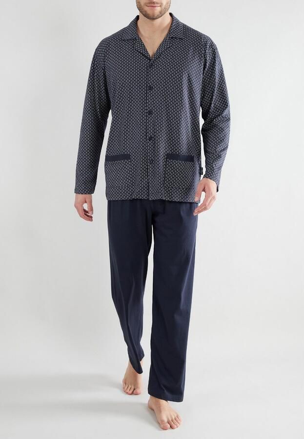 GÖTZBURG Pyjama hattan met kraag lange mouw v-hals lange broek katoen zacht (2-delig) - Foto 4