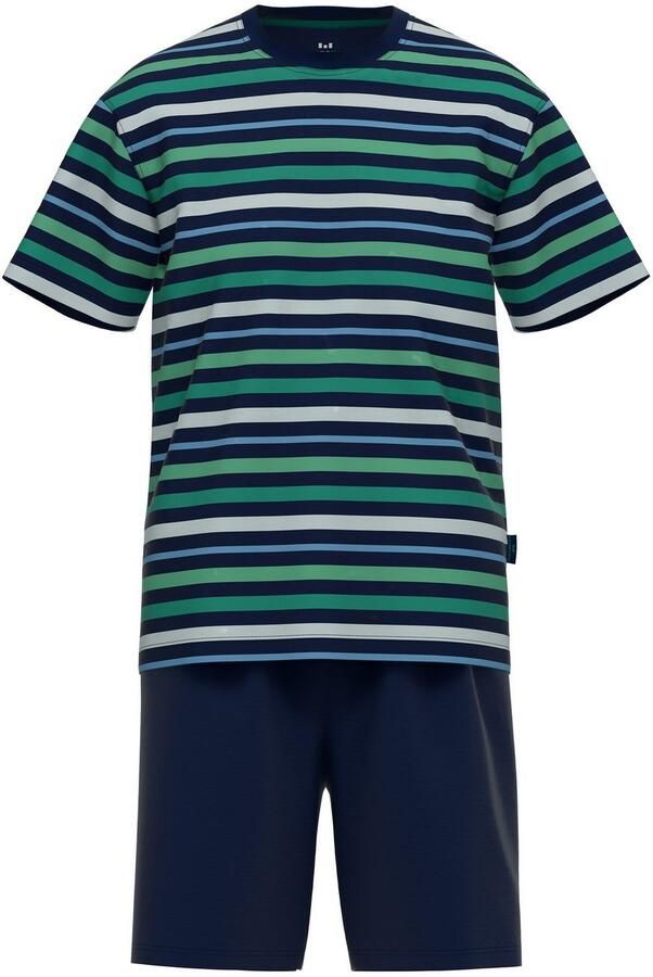 GÖTZBURG Shortama Bray Korte mouw ronde hals korte broek katoenmix streepdesign (2-delig)