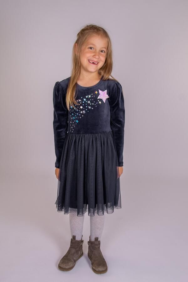 Happy girls Fluwelen jurk met tule rok en prachtige hoogwaardige sterrenmotieven - Foto 3