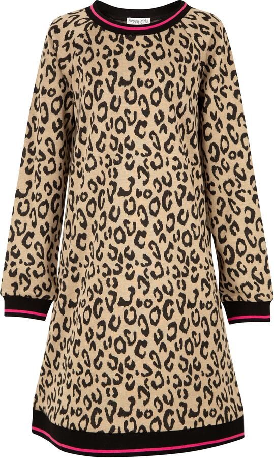 Happy girls Gebreide jurk in geweldig leo-allovermotief met contrasterende gebreide manchetten