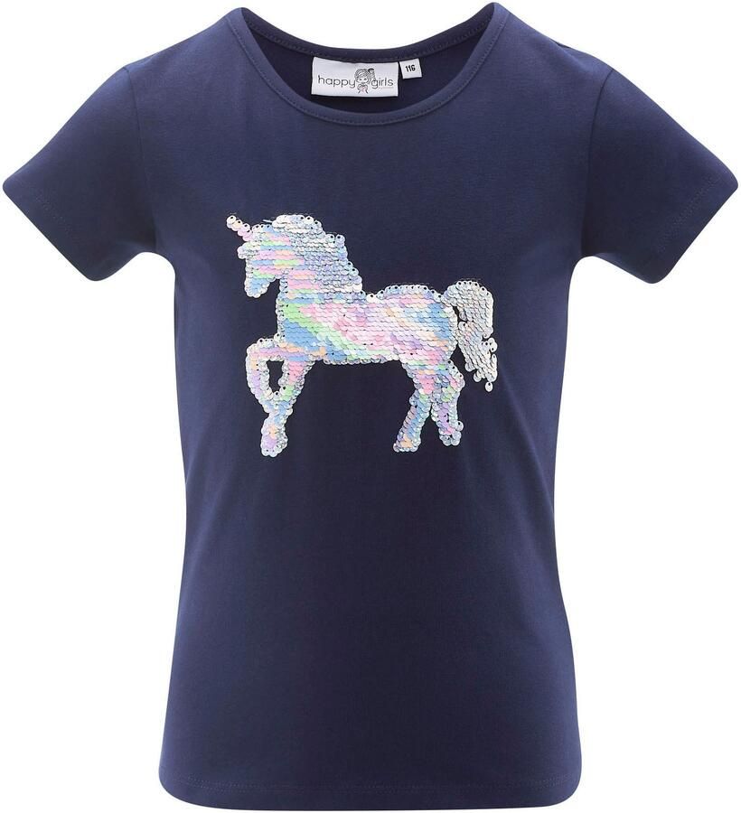 Happy girls T-shirt met hoogwaardig pailletten-eenhoornmotief - Foto 3