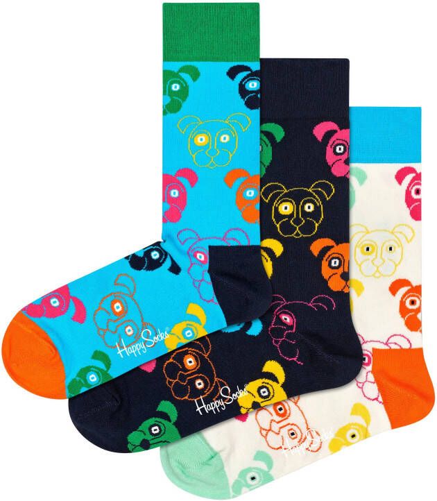 Happy Socks Sokken met labeldetail in een set van 3 paar model 'Mixed Dog Socks'