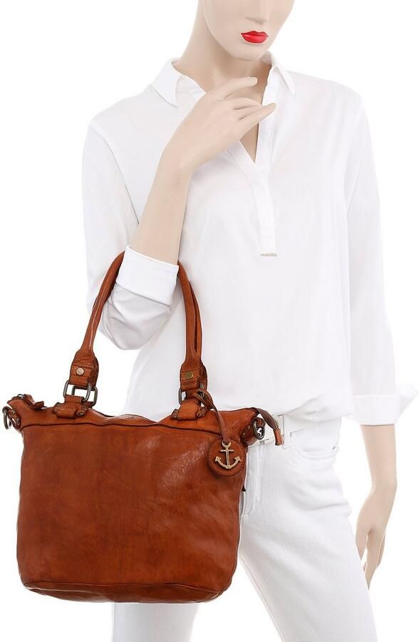 HARBOUR 2nd Shopper Bianca van leer met kenmerkende merk-anker-label en sierhanger - Foto 2