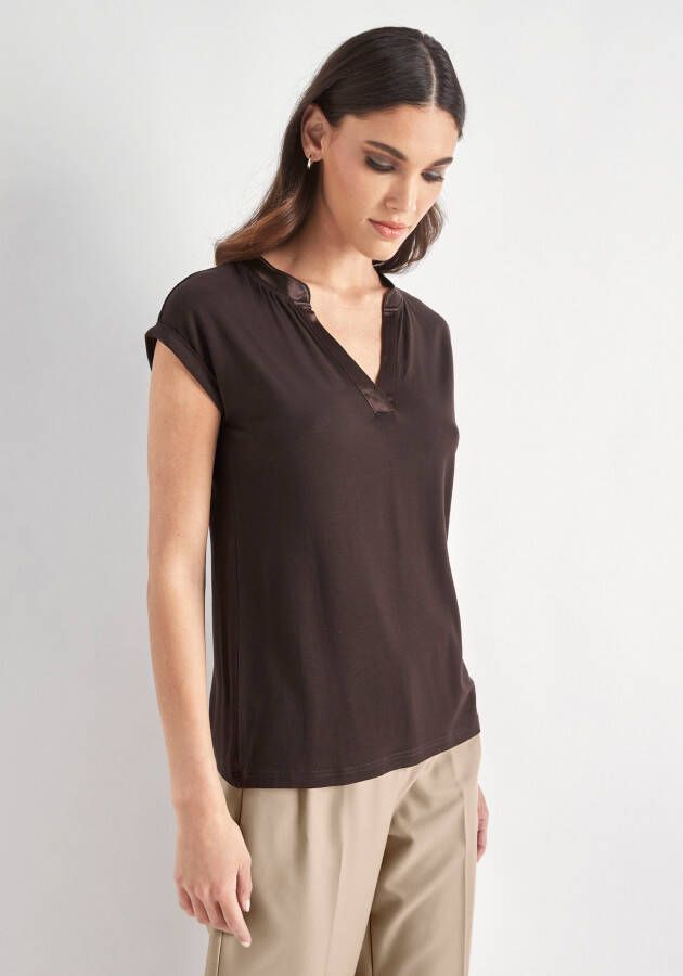 HECHTER PARIS Shirt met korte mouwen met satijnen biezen bij de hals