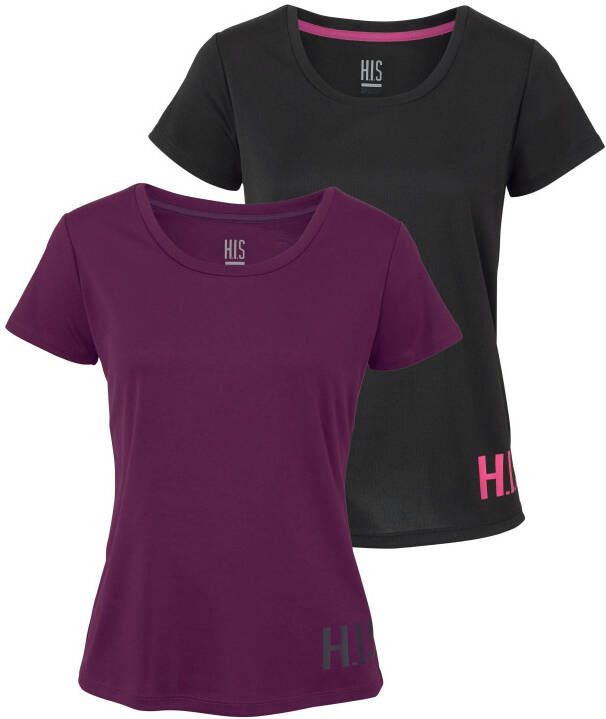 H.I.S Functioneel shirt figuuraccentuerende snit sportieve look met trendy logoprint (Set van 2)